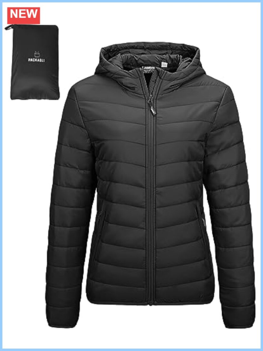 Women's Packable Quilted Puffer Jacket with Hood, Full-Zip, Lightweight Nylon